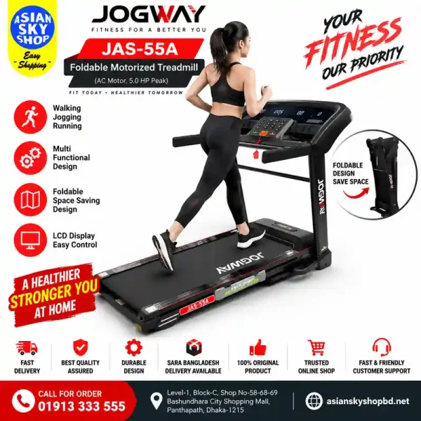JOGWAY JAS-55A (AC Motor. 5.0 HP Peak) FOLDABLE MOTORIZED TREADMILL Price in Bangladesh