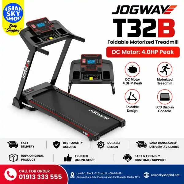 JOGWAY T32B DC Motor 4.0HP Peak Foldable Motorized Treadmill Price in Bangladesh