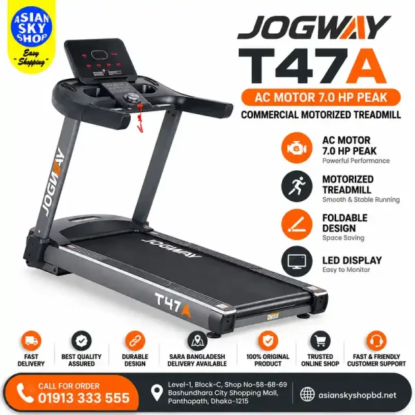 JOGWAY T47A AC MOTOR 7.0 HP Peak Commercial MOTORIZED Treadmill Price in Bangladesh