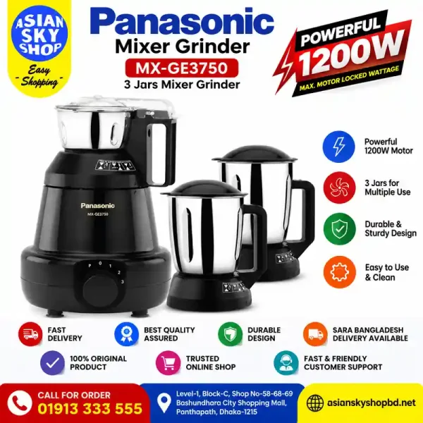 Panasonic 1200W 3 Jars Mixer Grinder MX-GE3750 Price in Bangladesh