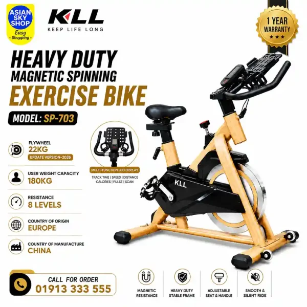 KLL SP-703 Heavy Duty Magnetic Spinning Exercise Bike Brown