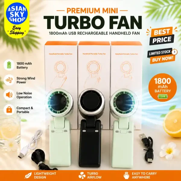 Premium Mini Turbo Fan 1800mAh USB Rechargeable Handheld Fan