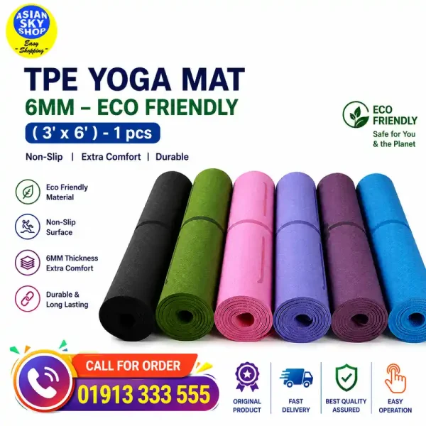 6mm TPE Yoga Mat 3' × 6' Eco Friendly for Home Workout