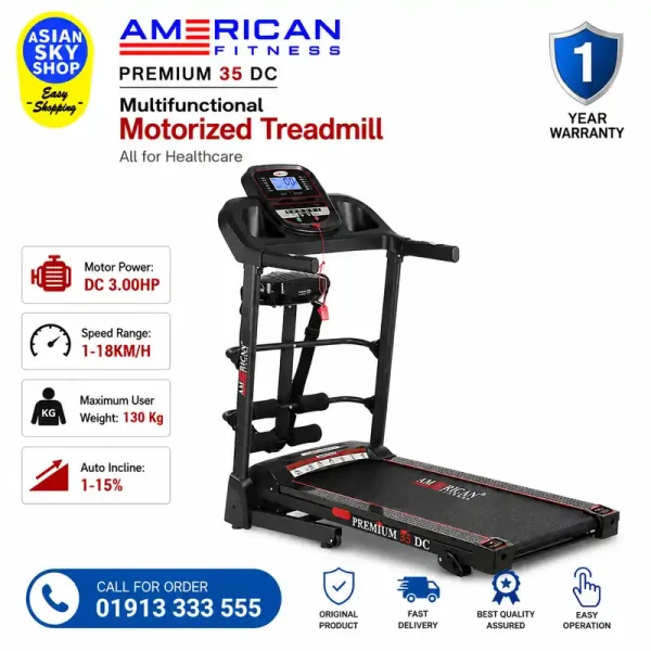 American Fitness Premium-35 DC Treadmill with 3HP motor and auto incline
