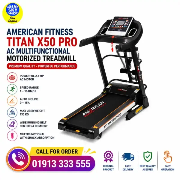 American Fitness Titan X50 Pro AC Multifunctional Motorized Treadmill