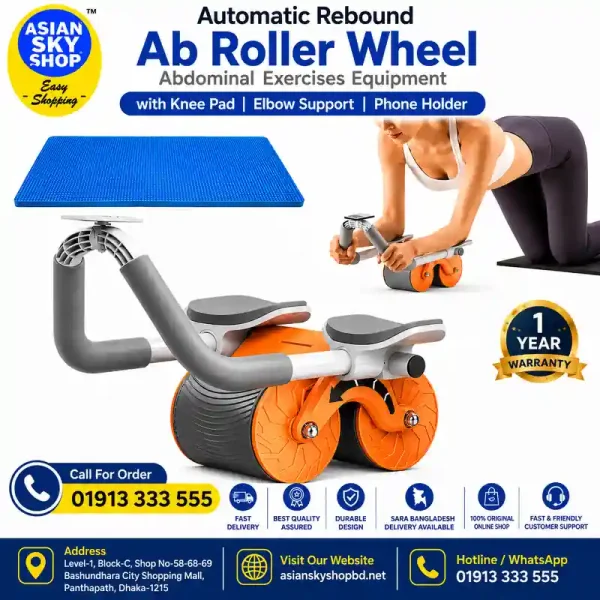 Automatic Rebound Ab Roller Wheel with Knee Pad, Elbow Support and Phone Holder