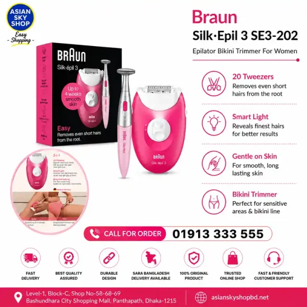 Braun Silk Epil 3 SE3-202 Epilator with Bikini Trimmer for Women