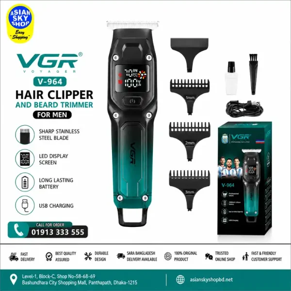 VGR V-964 Hair Clipper and Beard Trimmer for Men with LED display.