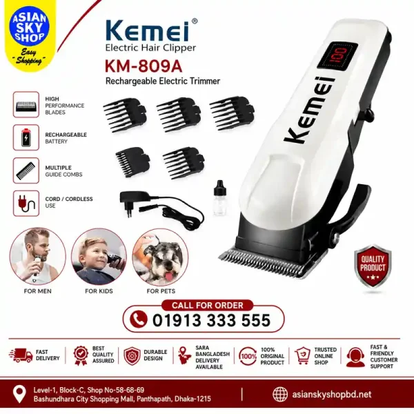 Kemei KM-809A Rechargeable Electric Trimmer with stainless steel blade