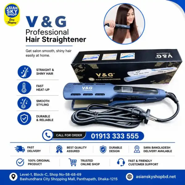 V&G V2 Professional Hair Straightener with ceramic heating plates