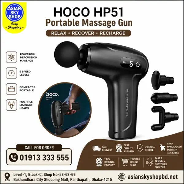 Hoco HP51 Portable Massage Gun with 4 Massage Heads 14. Image Caption