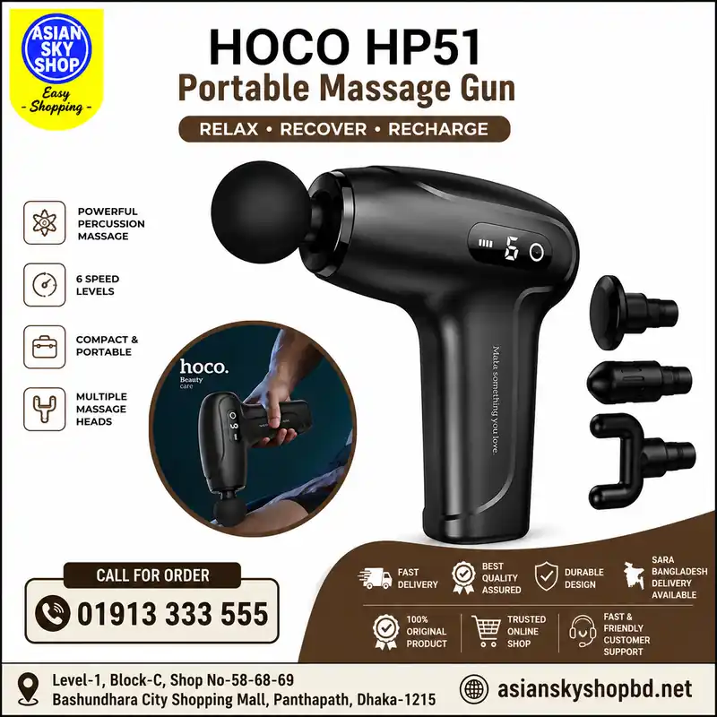 Asian_Sky_Shop_HOCO_HP51 Hoco HP51 Portable Massage Gun with 4 Massage Heads 14. Image Caption
