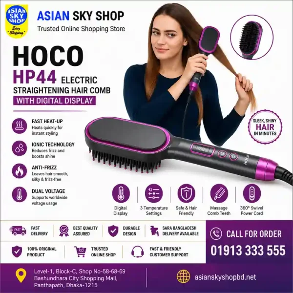 HOCO HP44 Electric Hair Straightening Comb with Digital Display