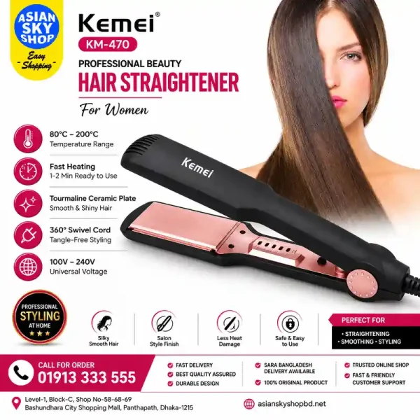 Kemei KM-470 Professional Beauty Hair Straightener with Ceramic Plate