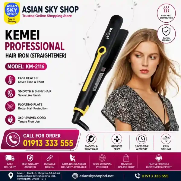 Kemei KM-2116 Professional Hair Iron Straightener with Ceramic Plate