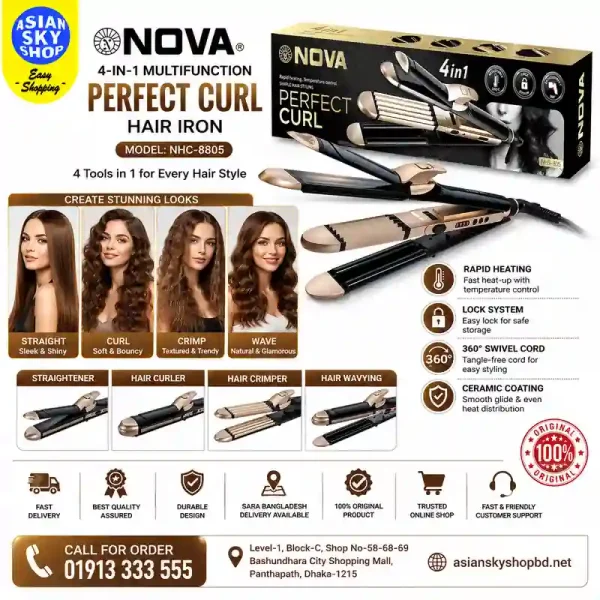 Nova NHC-8805 4-in-1 Multifunction Perfect Curl Hair Iron