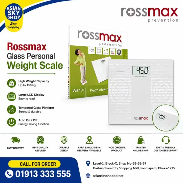 Rossmax WB101 Glass Personal Weight Scale 180kg Digital Bathroom Scale