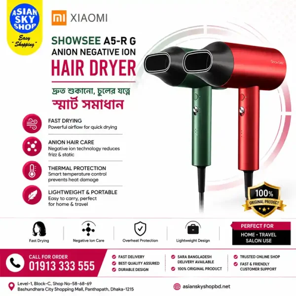 Xiaomi SHOWSEE A5-R G Anion Negative Ion Hair Dryer 1800W