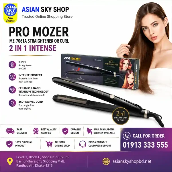 Pro Mozer MZ-7061A 2 in 1 Hair Straightener and Curl Styler