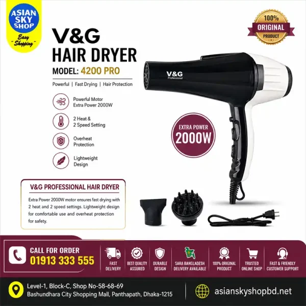 V&G Pro-4200 Professional Hair Dryer 2000W