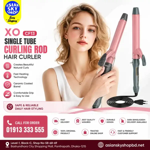 XO CF13 Single Tube Curling Rod Hair Curler with LCD Display