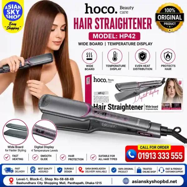 Hoco HP42 Hair Straightener with 106x44mm Wide Heating Plates and LCD Display