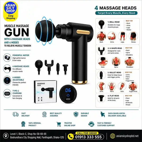 Muscle Massage Gun with 4 Massage Heads and 6 Modes