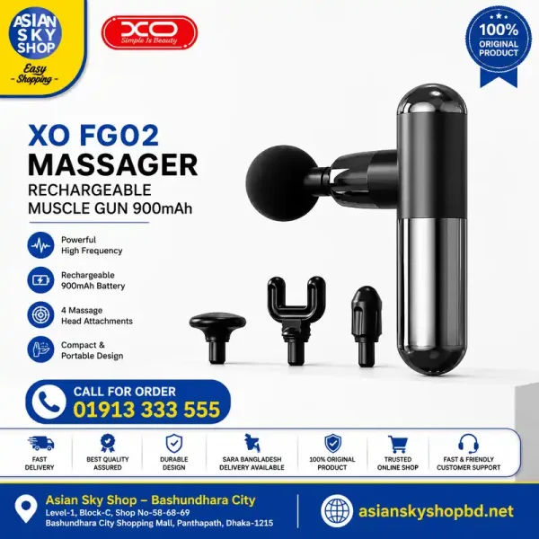 XO FG02 Massager Rechargeable Muscle Gun 900mAh with 4 Massage Heads