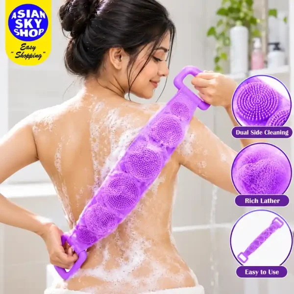 Silicone Bath Towel with Handle for Back and Body Cleaning